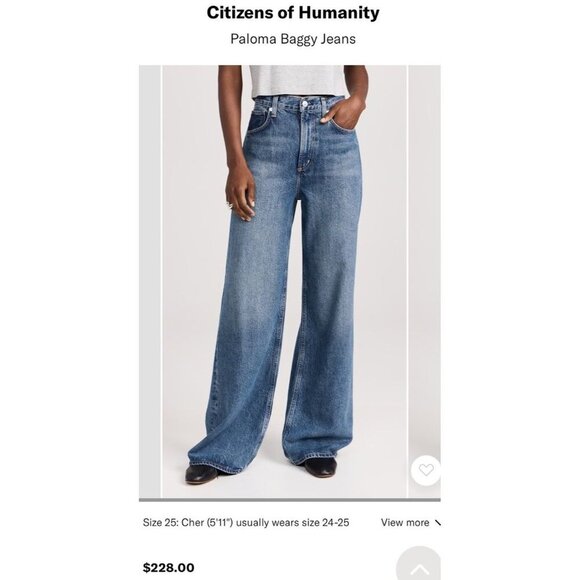 $228 Citizens of Humanity Paloma Baggy Wide Leg Jeans Womens 25 Denim Pants - Picture 1 of 6